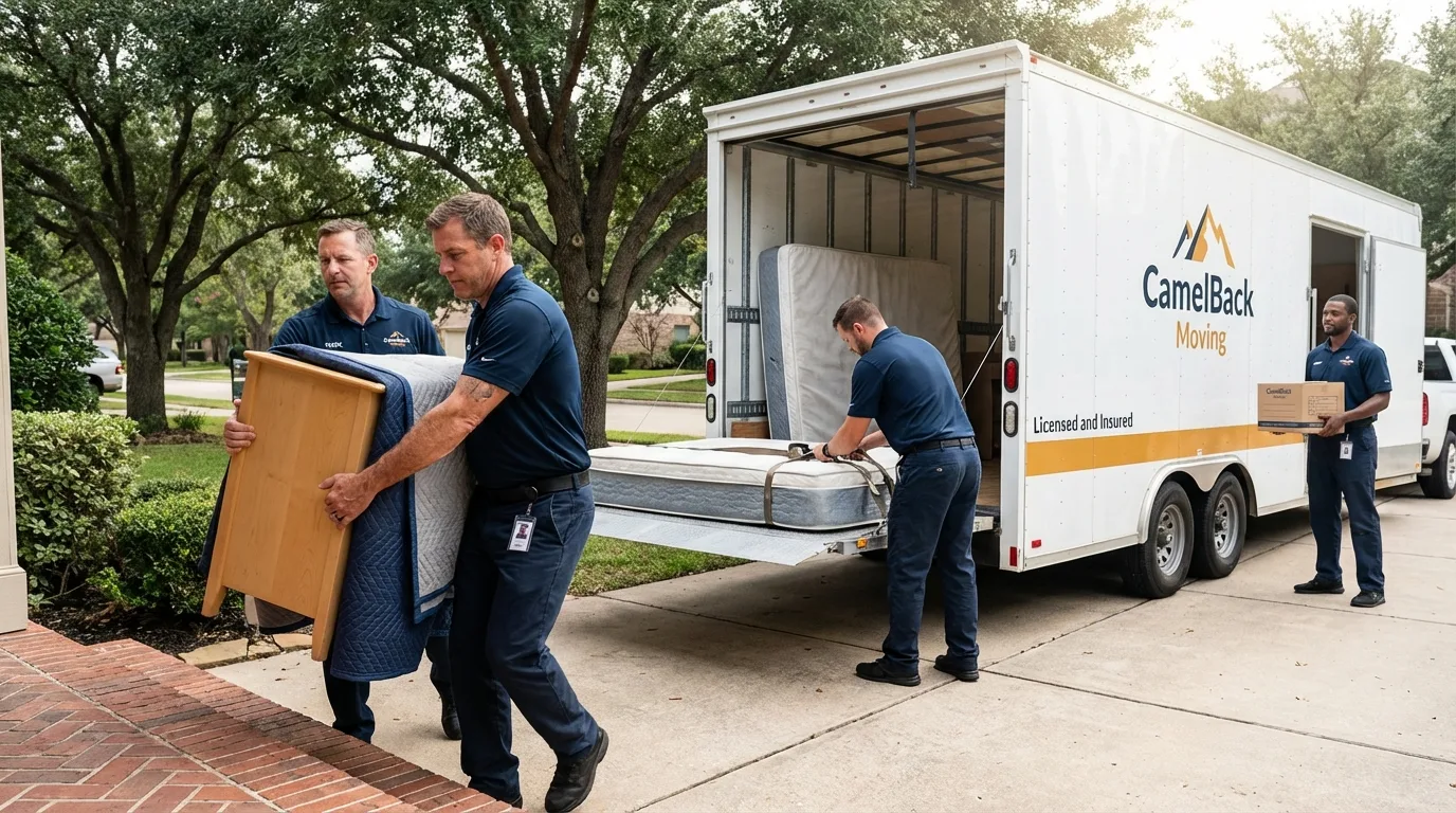 Crew loading residential truck for cross-state move from Balm, FL